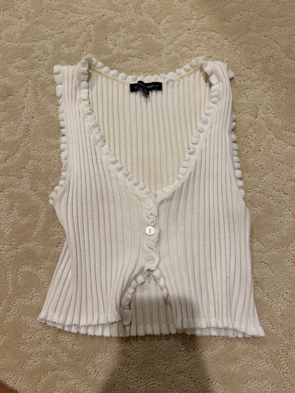 Aritzia Cream Ribbed Button-Front Knit Tank